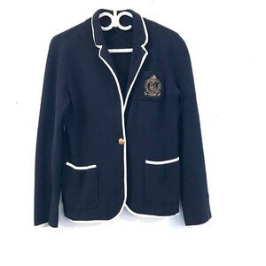 Ralph Lauren sweater knit blazer size M navy crest preppy nautical academia Y2K